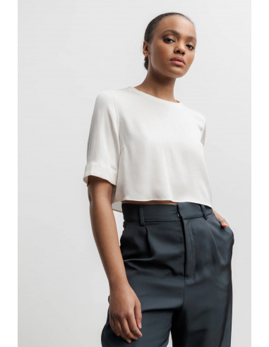 Pim cropped silk tee off-white